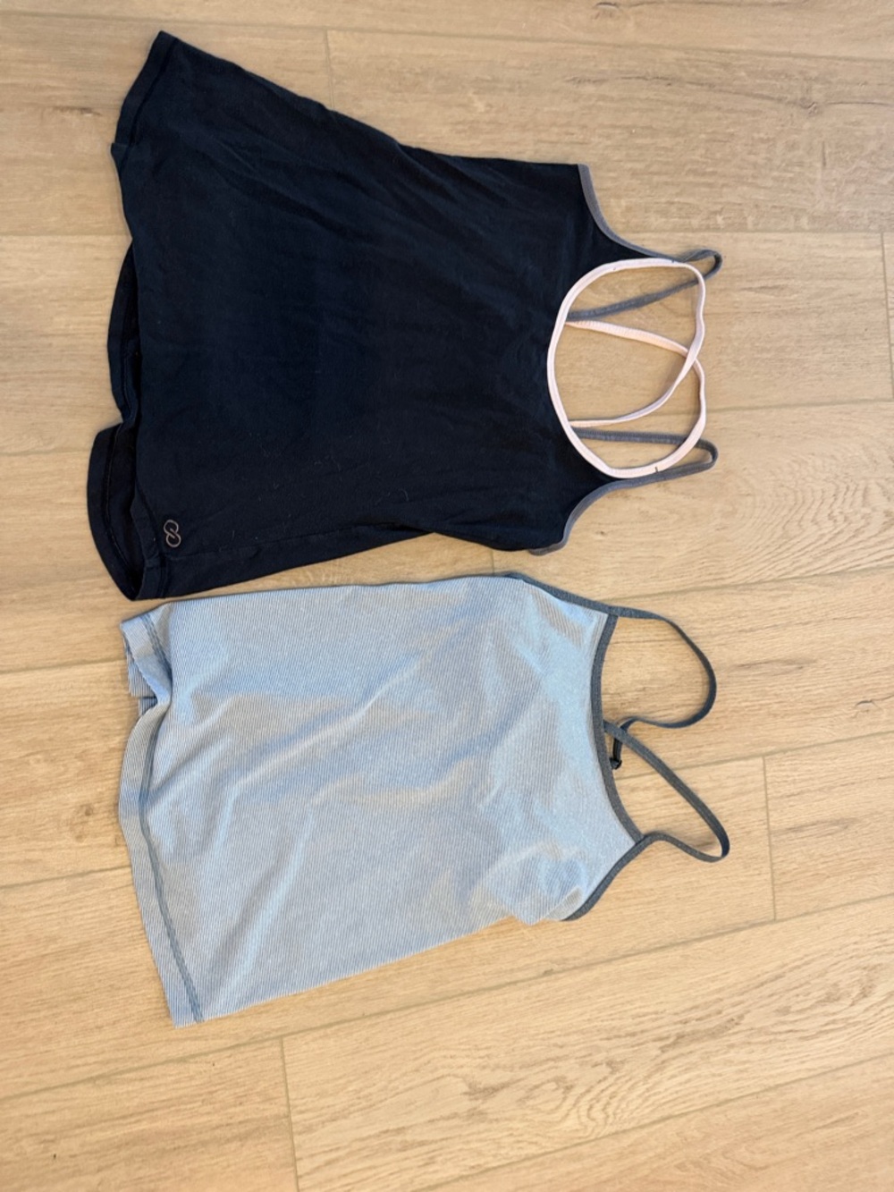 Zella Black & Light Blue Double Tank Tops